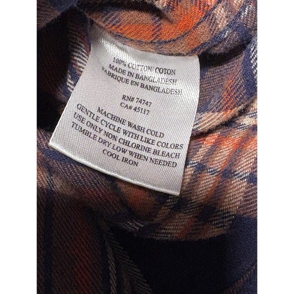 Red Head Mens Flannel Sz L Outdoor Workwear Shirt Navy Orange Plaid Long Sleeve - Picture 7 of 8